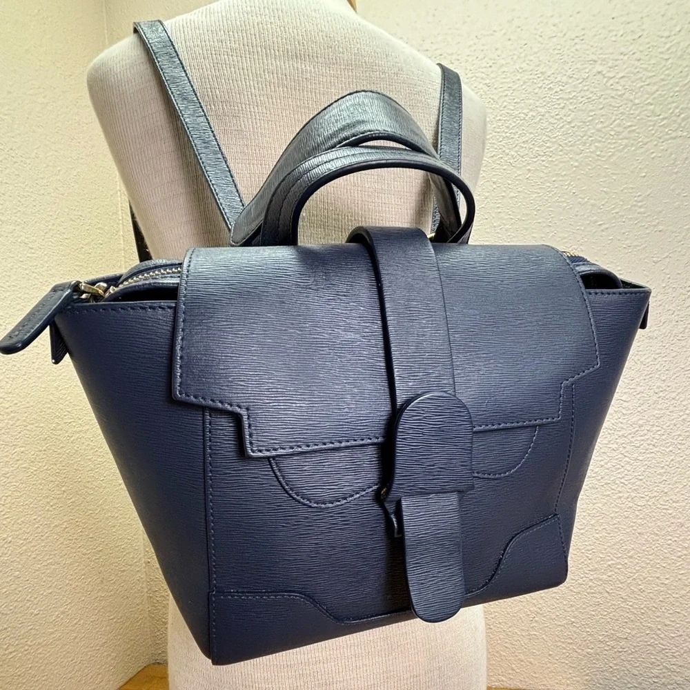 Senreve Mini Maestra Navy Mimosa Leather Convertible Bag